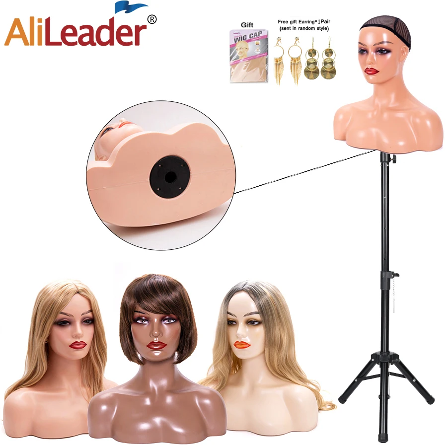 

Realistic Mannequin Head With Shoulders Skin Female Manikin Mannequin Head For Half Body Wig Display Head Stand Wig Accessories