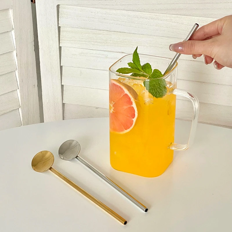 Stainless Steel Straw Spoon Cherry Blossom Straws Dual-purpose Straw Spoons Cocktail Stirring Spoon Bar Kitchen Accessories