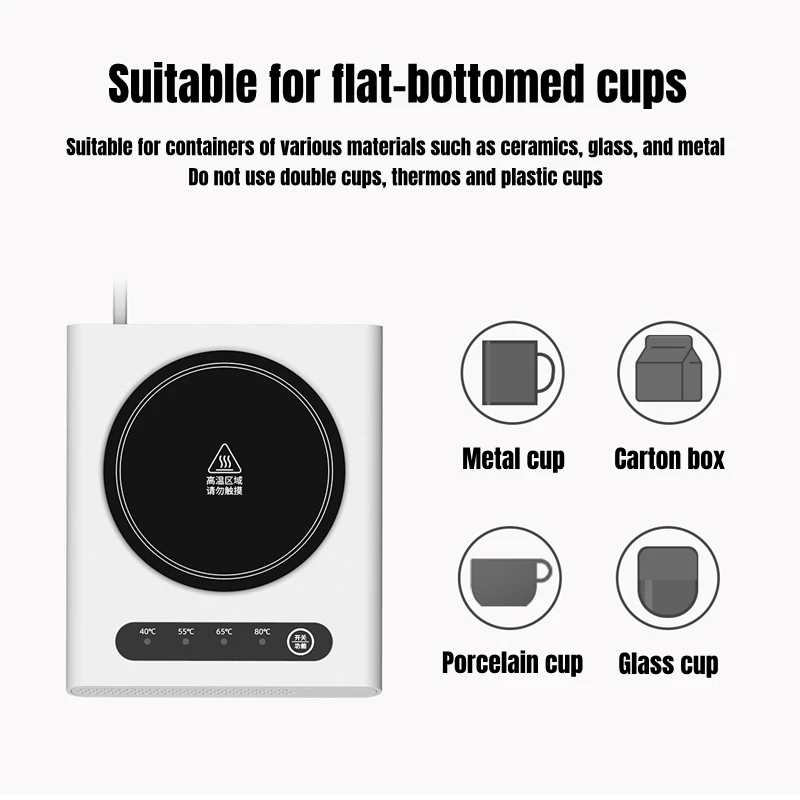 220V Electric Cup Mug Warmer Mini Portable Warming Mat Coffee Milk Tea Heaing Pad 4 Gear Temperature for Home Office Timing-off