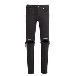 Men's Ripped Embroidery Hole Skinny Stretch High Street Jeans
