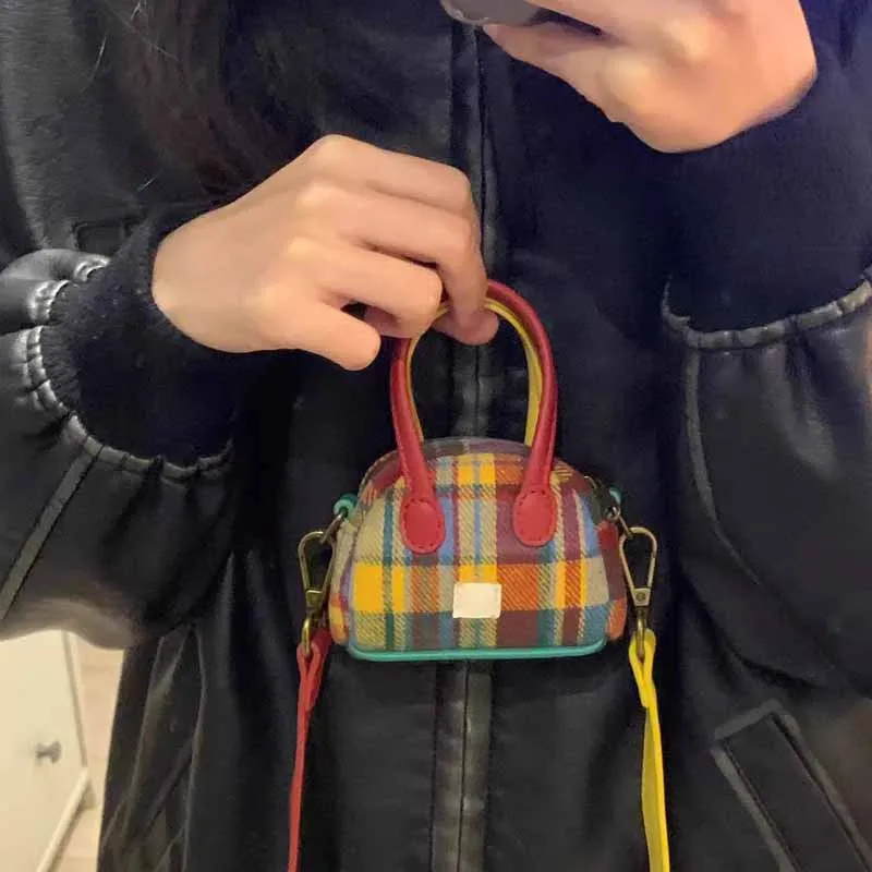 

Patchwork Plaid Mini Crossbody Bag 2024 New Fashion Niche Designer Canva Mixed Color Small Cute Handbag Lipstick Coin Purse Lady