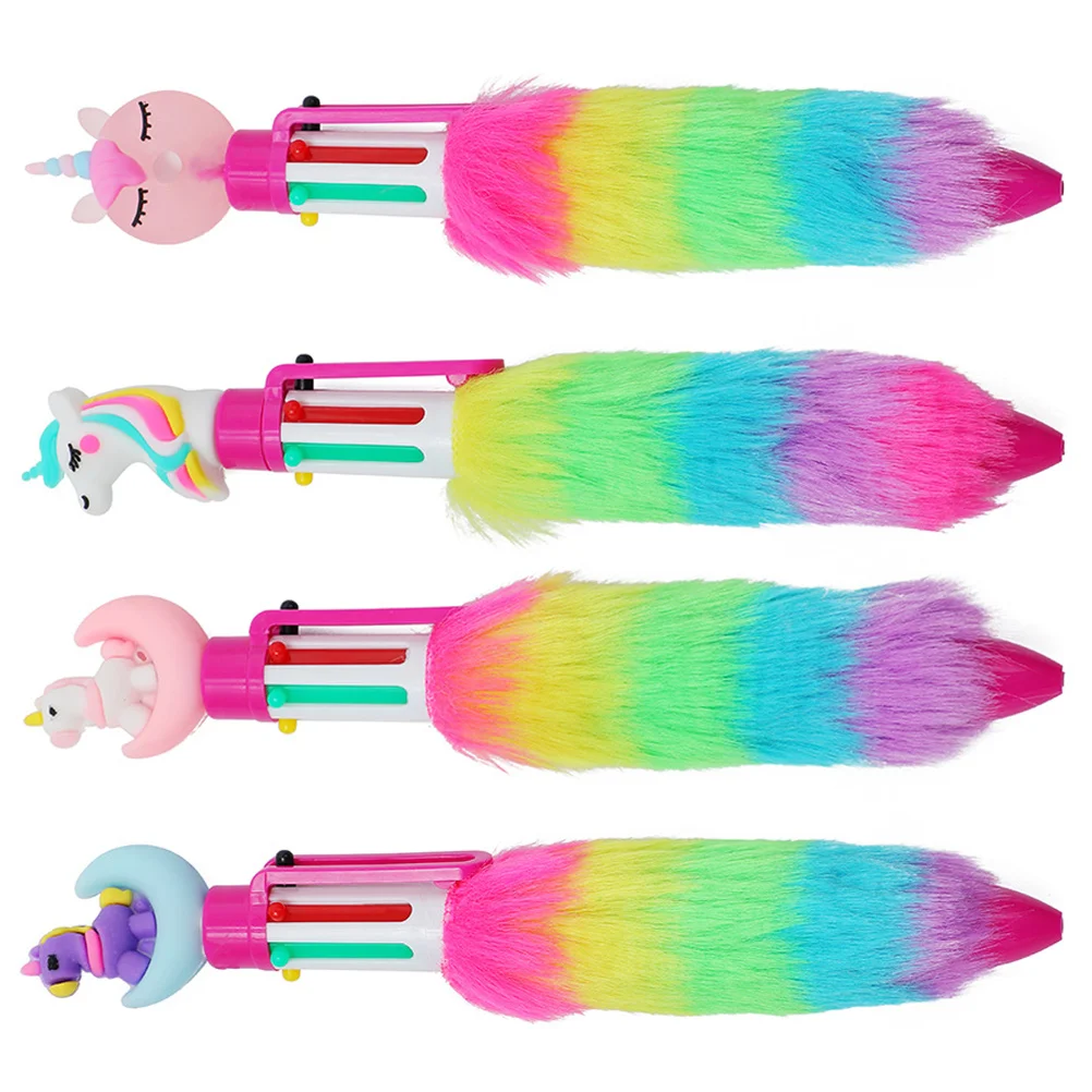 

4 Pcs Unicorn Ballpoint Pen Colored Pens for Kids Fountain Cartoon Plastic Multi Student