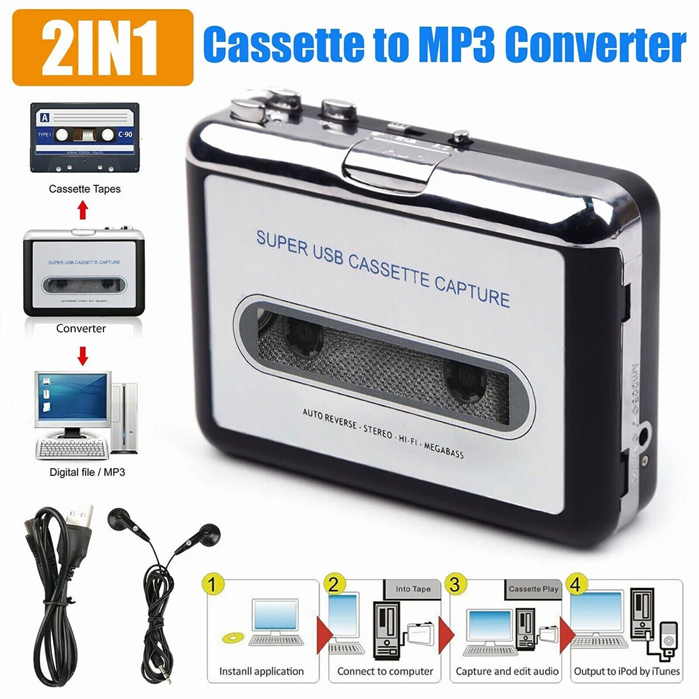 Portable MP3 cassette capture to MP3 USB Tape PC Super MP3 Music Player Audio  Converter Recorders Players Cassette-to-MP3 - AliExpress