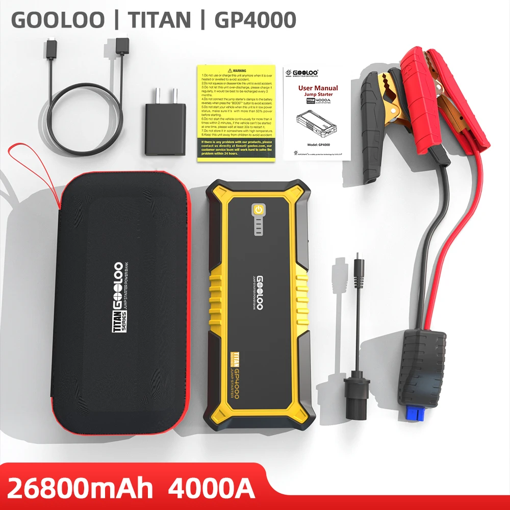 gooloo jump starter GOOLOO 26800mAh Jump Starter 4000A Start Power Bank Car Booster External Battery 12V Starting Device For Gas Diesel Powerbank noco gb150 Jump Starters