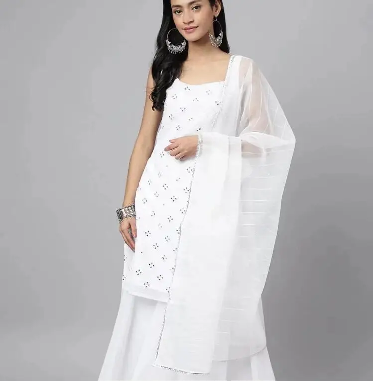 

White Embroidered Sleeveless Indian Eastern Traditional Women's Dress