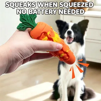 Silicone Carrot Squeaky Dog Chew & Teething Toy 2
