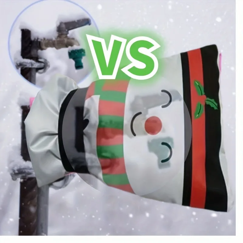 Winter Snowman Outdoor Faucet Cover, Frost-Free Anti-Freezing Insulation Protector, Christmas Themed, Reusable