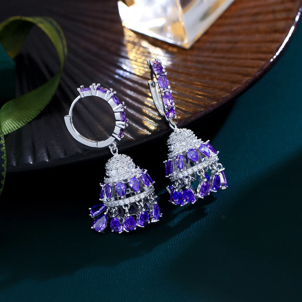 CWWZircons Luxury Purple Cubic Zirconia Chandelier Dangle