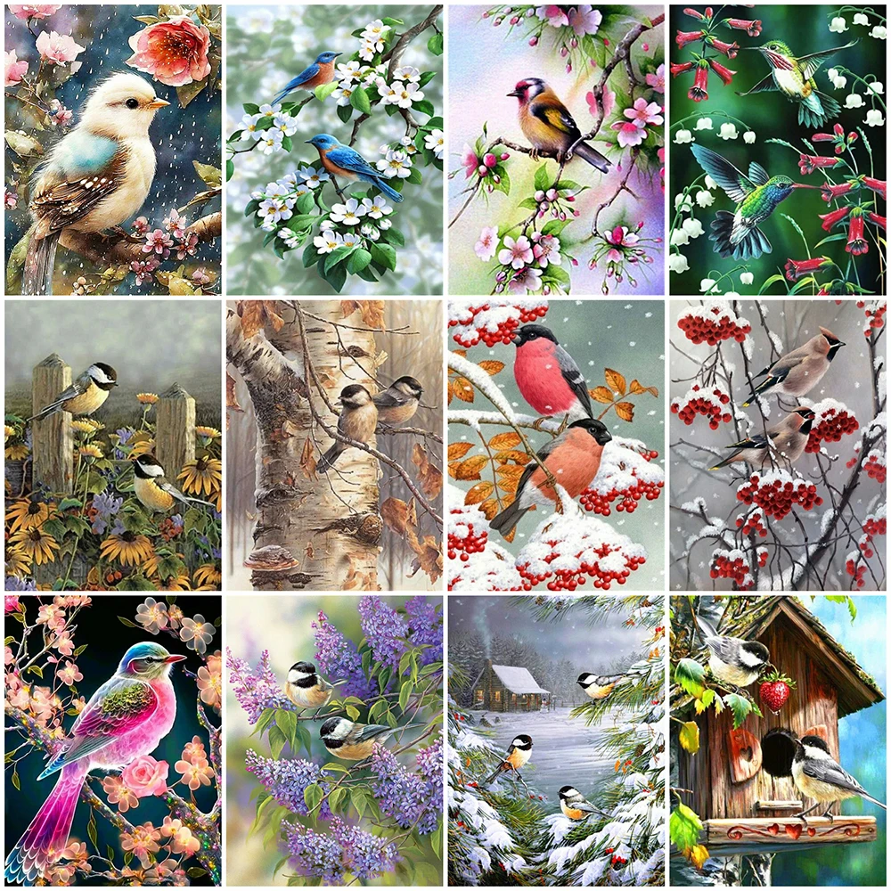 AZQSD Diamond Painting Birds Full Square Diamond Embroidery Animal Mosaic Winter Picture Of Rhinestones Cross Stitch Home Decor diamond painting diamond painting accessories