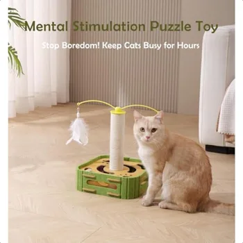Interactive Cat Puzzle Toy Scratching Post with Spinning Balls Feathers for Indoor Cats Satisfies Hunting Instinct SelfPlay Men 2