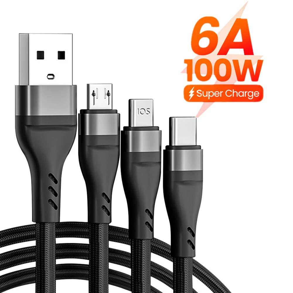 

Зарядный кабель USB 3 в 1, 10-30 шт., 6 А, 100 Вт