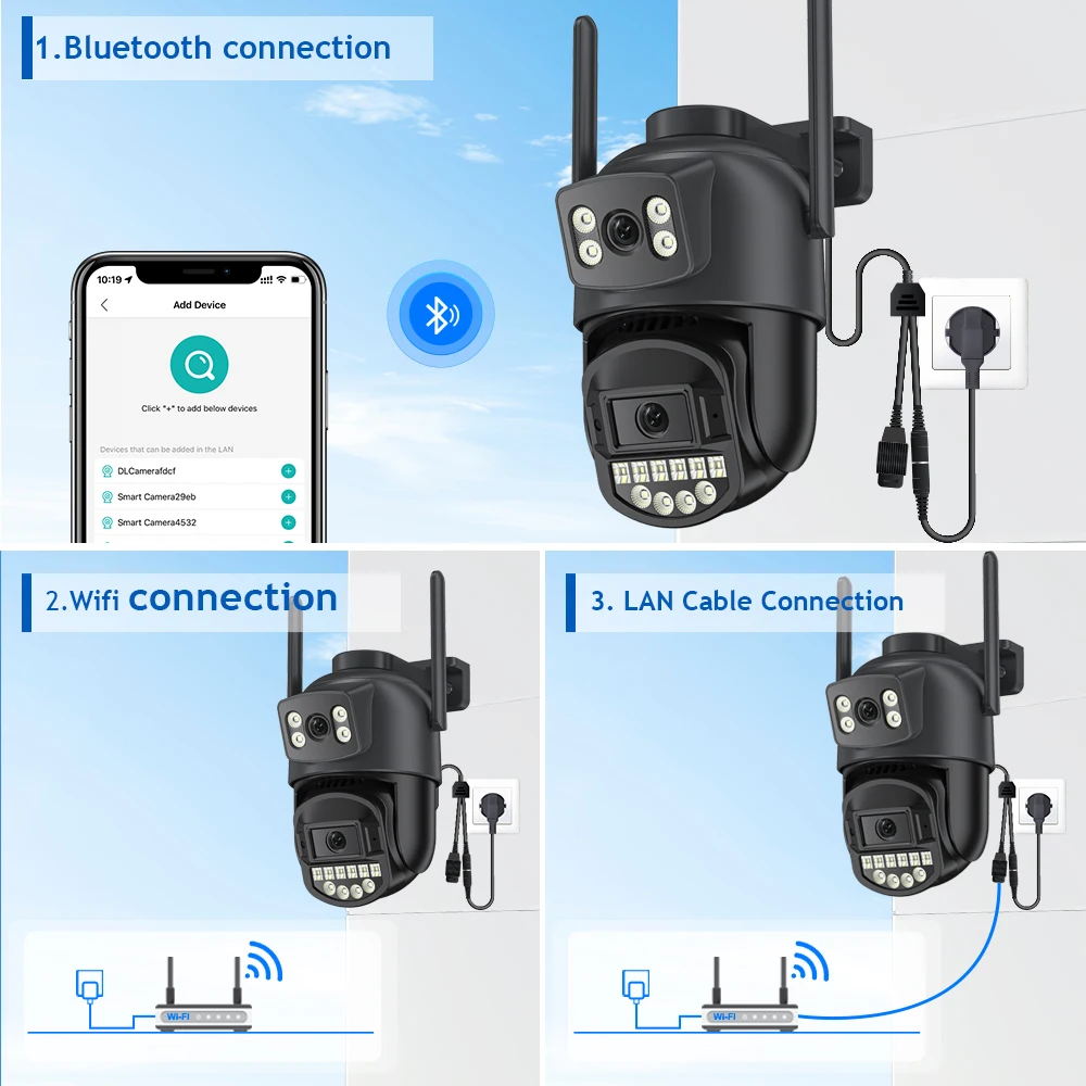 PTZ 8MP Wifi Camera Dual Screen Auto Tracking Color Night Vision Outdoor CCTV Ca