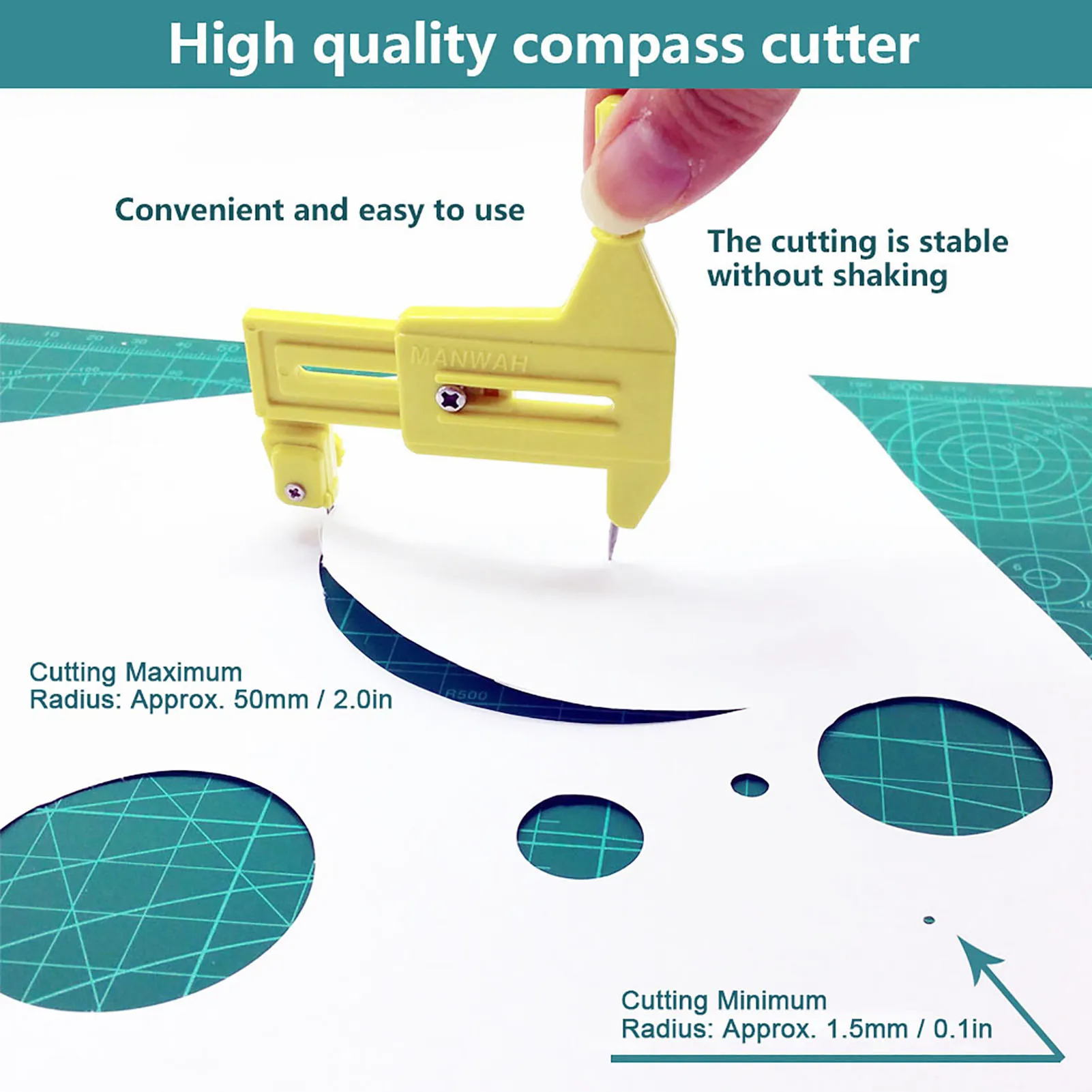 Photo Paper Circle Compass Cutter Round Circular Cutting Tool Cutting 1.5‑50mm Radius DIY Tangential Device