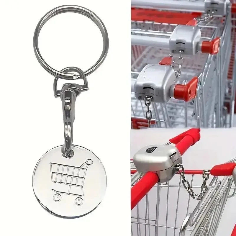 Key Rings 1/6Pcs Trolley Tokens Keychains Universal Small Metal Stainless Steel Portable Shopping Cart Tokens Key Ring Ornament Decoration