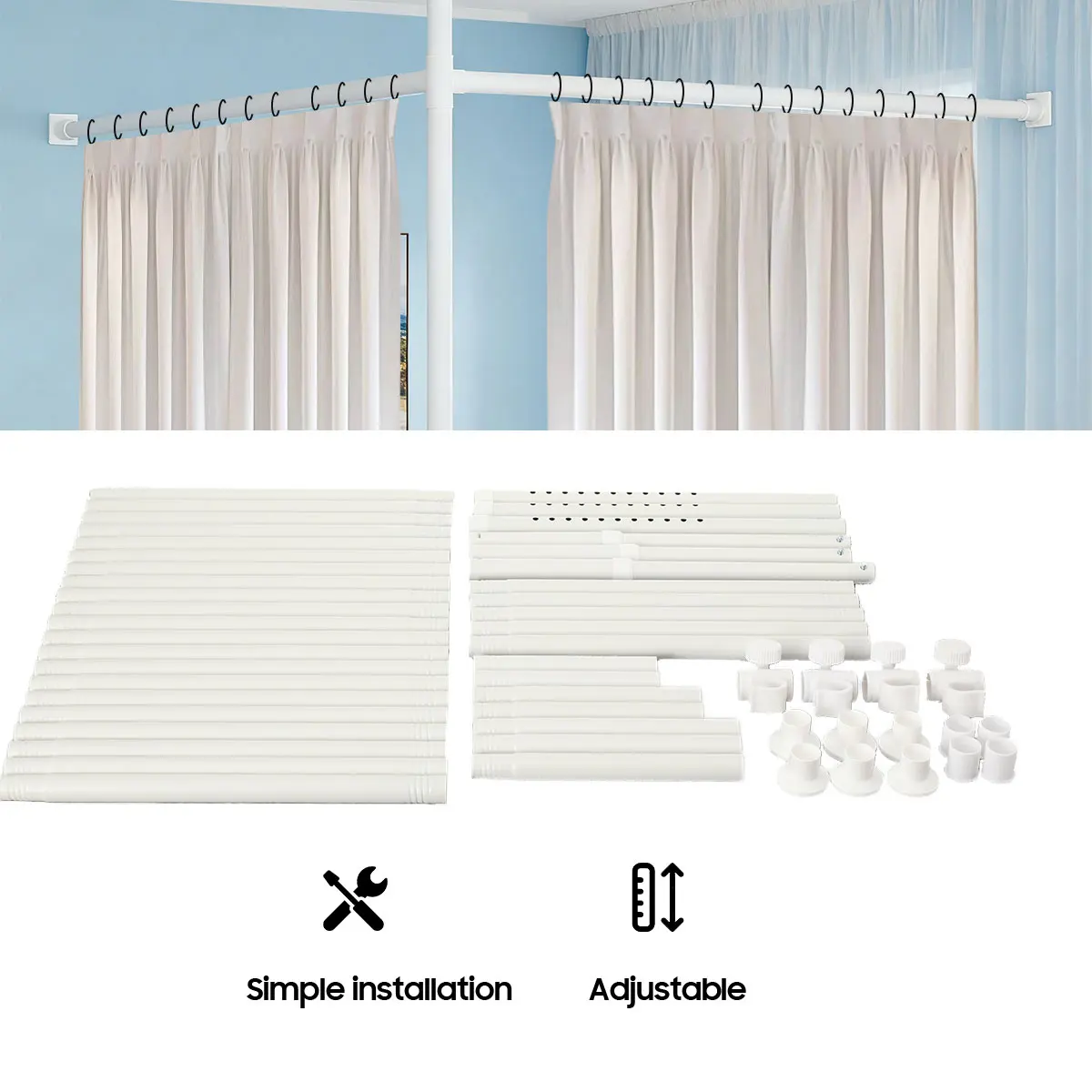 Raumteiler-Vorhangstange, Vorhangschiene, Raumteiler für Büros, Mietwohnungen und gemeinschaftliche Wohnräume – Detail 21