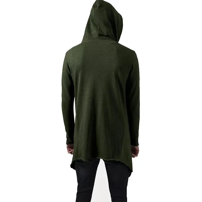New men's autumn and winter men's foreign trade oversized windbreaker, fashionable and casual mid length hoodie, cardigan jacket