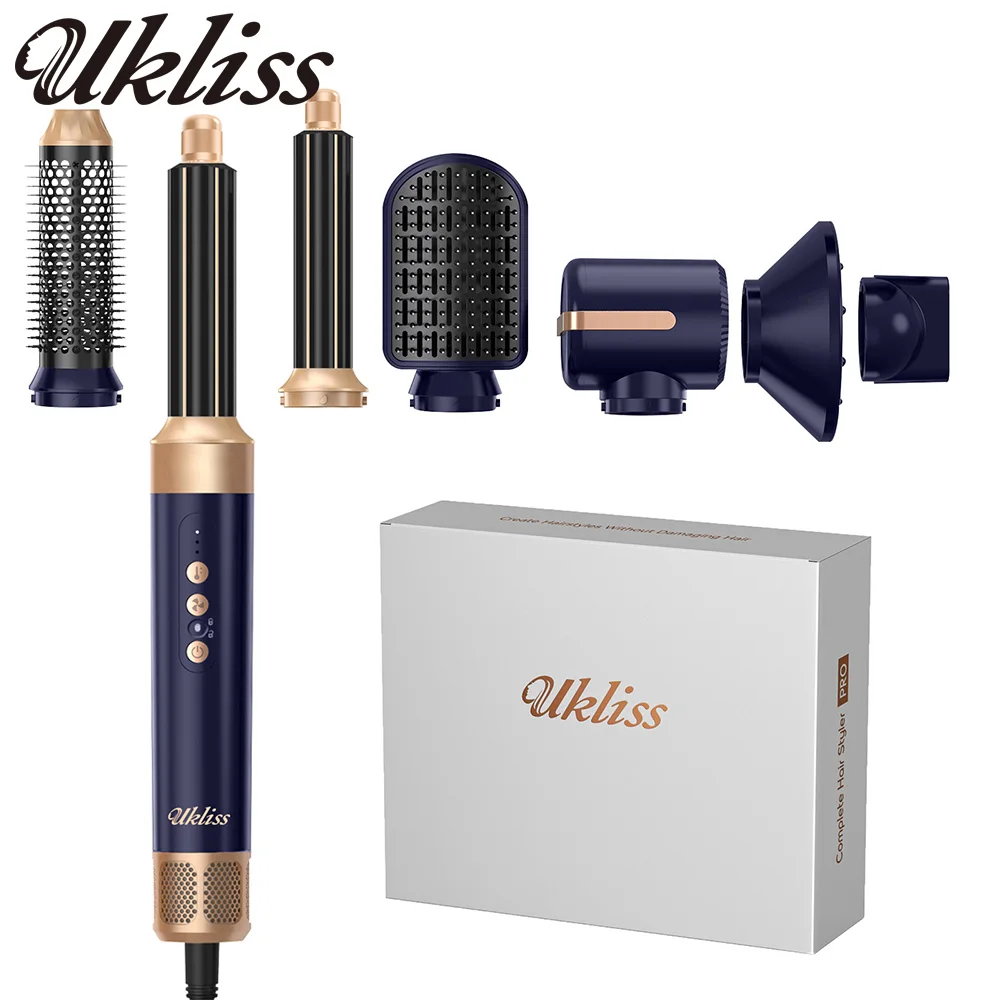 UKLISS Hair Dryer Brush 7 in 1, Air Styler Set with Curling Iron, Round Brush, Straightener for Women