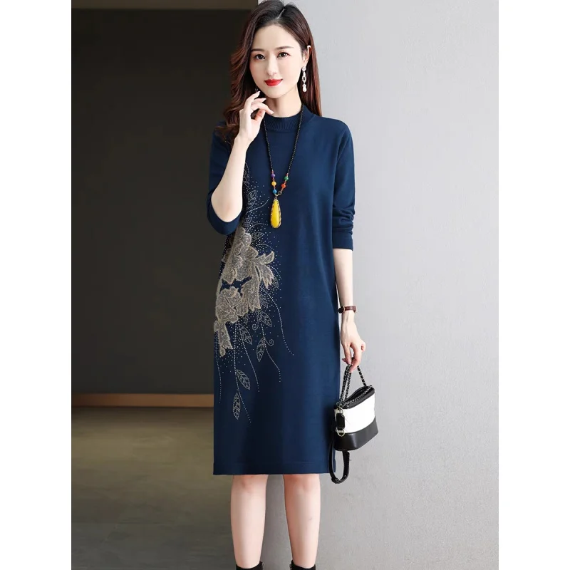 

Autumn And Winter Elegant Knitted Dress Women's 2023 New Fashion Cashmere Knee Length Dress Korean Version Loose Fit Party Vesti