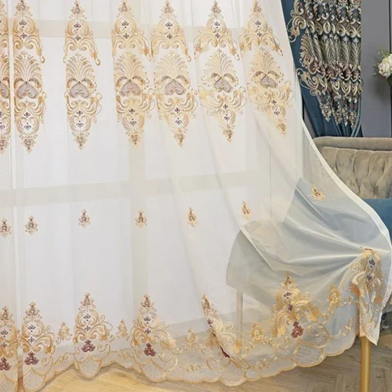 Nový růžová záclony pro žití pokoj luxusní evropan vysoký stínící výpadek drapes výšivka kvést elegantní okno záclona ložnice