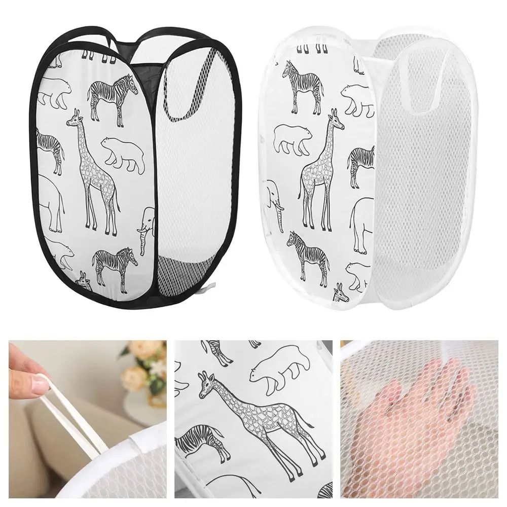 Laundry Basket 30x30CM Large Capacity Cartoon Foldable Basket For Household Dirty Clothes Nylon Mesh Bag Toy Storage Organizer