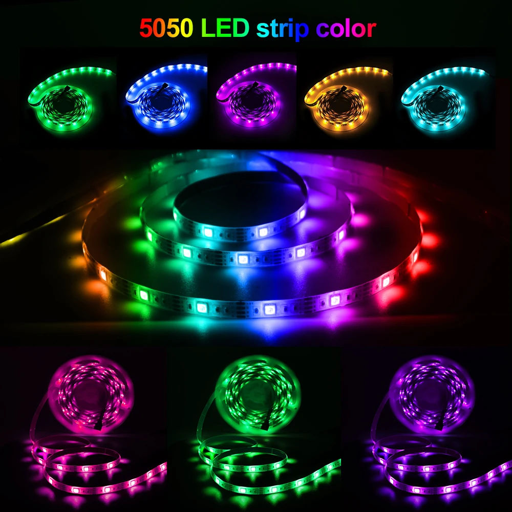 Description Picture 4 of item5V 5050 RGB LED Strip Light 30LEDs/m Flexible Led Tape 24/44key Remote Control Kit Tape Adhesive Color Changing for TV Backlight