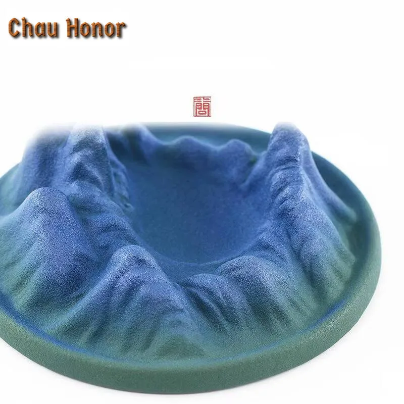 Creative Landscape Ceramic Incense Insertion Bluish Green Glaze Backflow Stove Zen Censer Burner Holder Fragrance Decoration