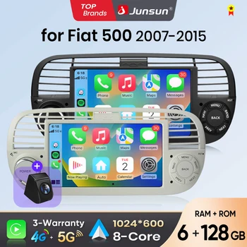 Radio para Auto Junsun de 7 Pulgadas con CarPlay Inalámbrico y Android Auto para Fiat 500 500C Abarth 2007-2015, Sistema Multimedia Inteligente con Apple CarPlay Inalámbrico, Pantalla Táctil IPS, Reproductor de Video Estéreo, Autoradio 2 Din, Navegación, BT, GPS, 4G, WIFI, FM, AM, DSP, RDS, SWC 1