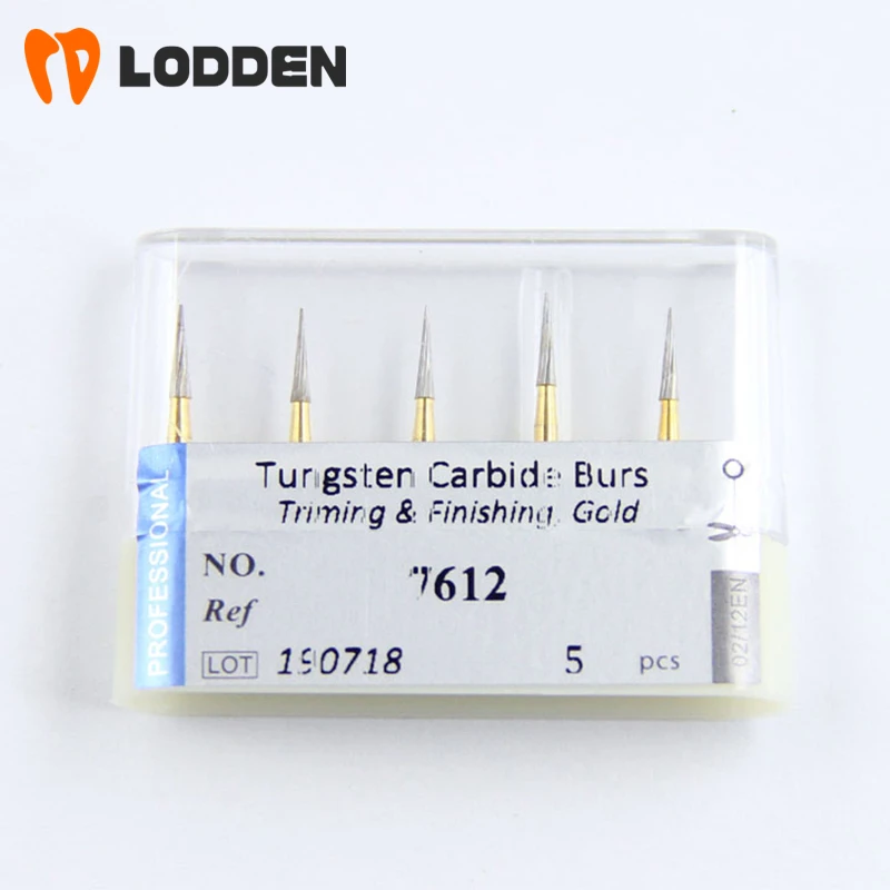 

Dental Tungsten Carbide Burs FG 7612（164 014) High Speed FG Taper Pointed ISO 072 Triming & Finishing Gold TC bur 8-12 Blades