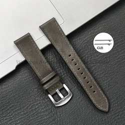 Vintage Brown Leather Watch Strap - Premium 20mm & 22mm Band for 22mm (Grey silver)