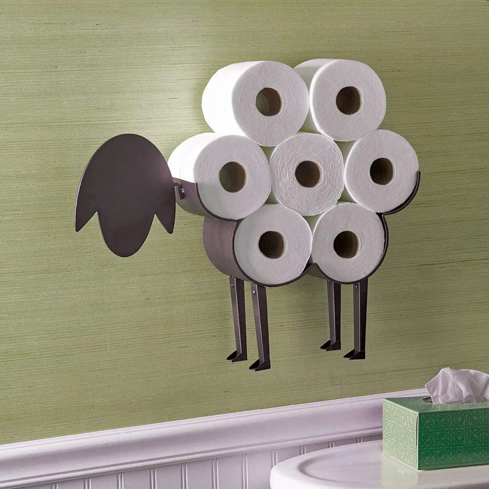 Cute Animal Sheep Paper Holders,Black Metal Toilet Tissue Holder,Decorative  Metal Paper Holder,Toilet Paper Storage for Bathrooms,FreeStanding Metal