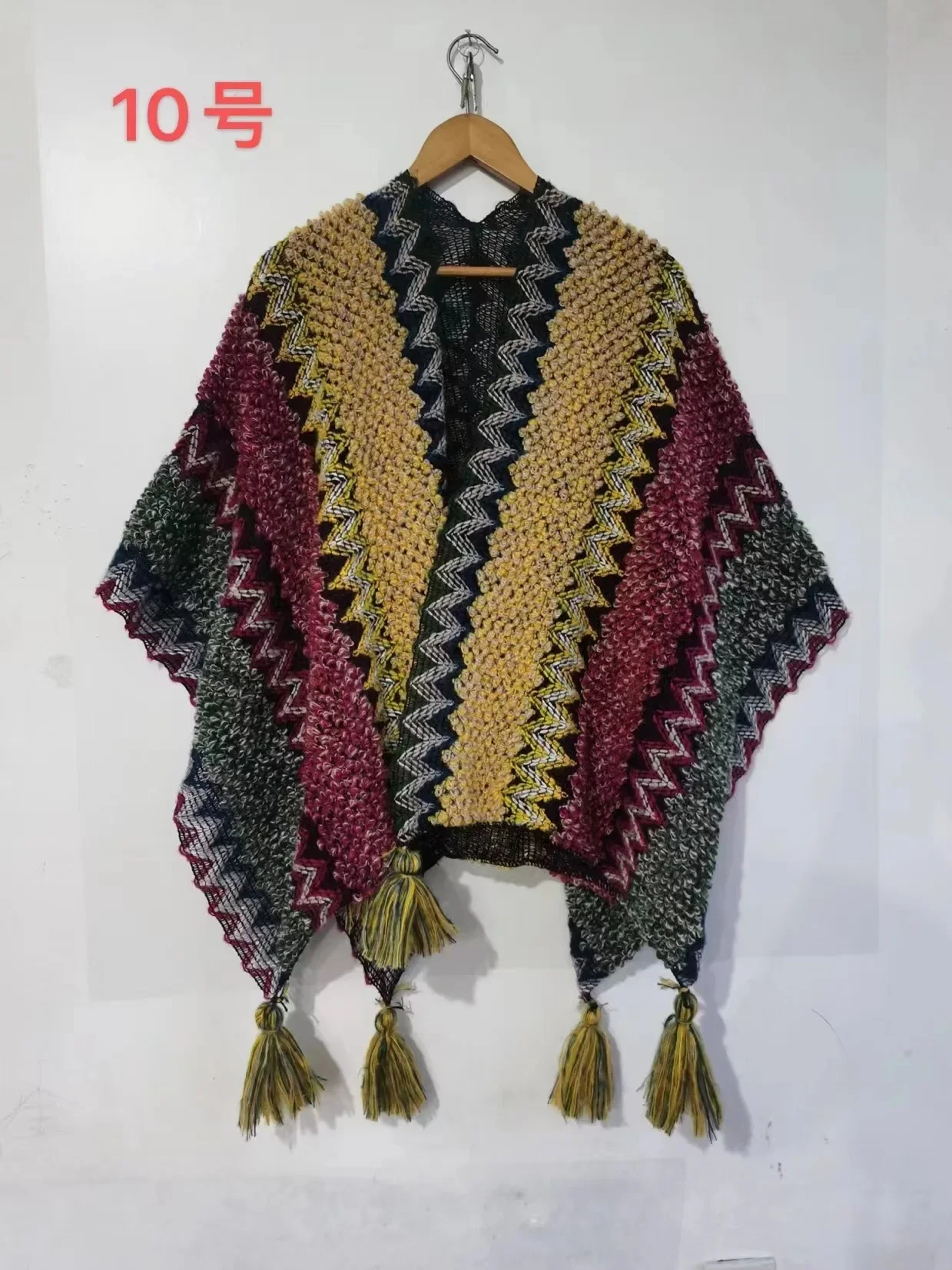 Description Picture 4 of item23 Colors Multicolor Oversize Autumn Poncho Cape Winter Women Knitted Cardigan Long Loose Shawl Vintage Thick Outstreet Knitwear