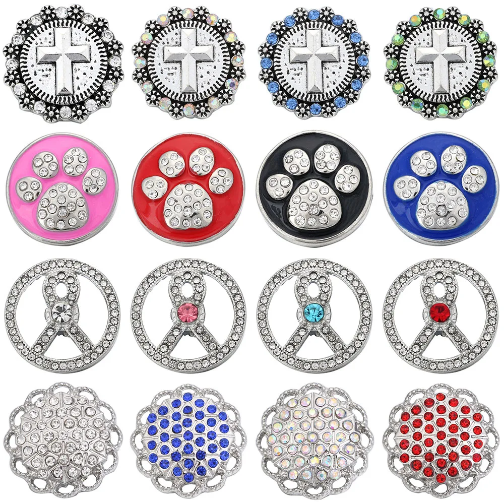 5 Pz/Lotto Snap Gioielli Cristallo Strass Fiore Croce Bottoni A Pressione Misura 18Mm Bottone A Pressione Braccialetto Braccialetto Gioielli Intercamb