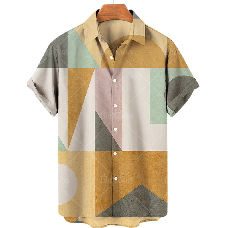 Summer Hawaiian men's shirt geometric graphics 3D printed shirt minimalist design 2023 Men's casual top Street short sleeves