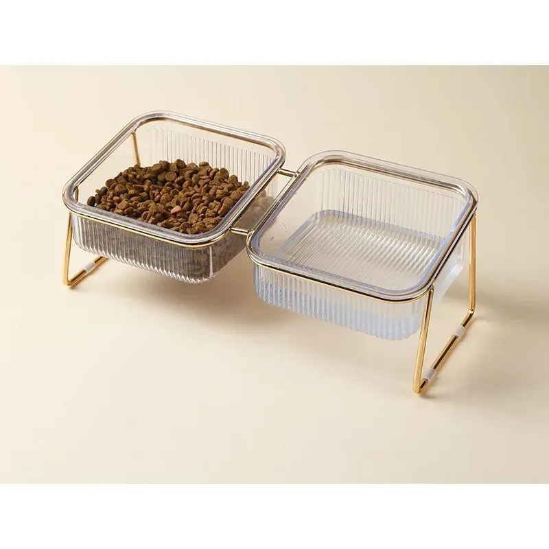 Cat Bowls Plastic Tall Cat Bowls Slanted Neck Nursing Spine Water Bowls Cat Food Bowls Dogs Pets Easy To Wash Iron Double Bowls