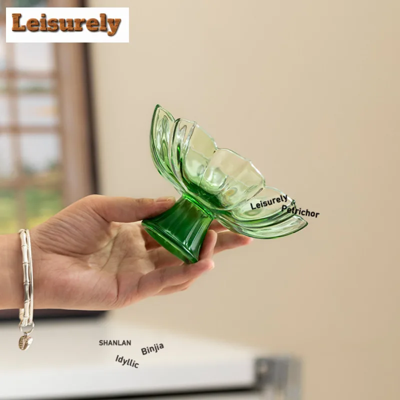 Lotus Azure Stone High Foot Fruit Dishes Zen Pastry Plate Candy Bar Trinket Dish Household Hospitality Dishes Drinkware Craft