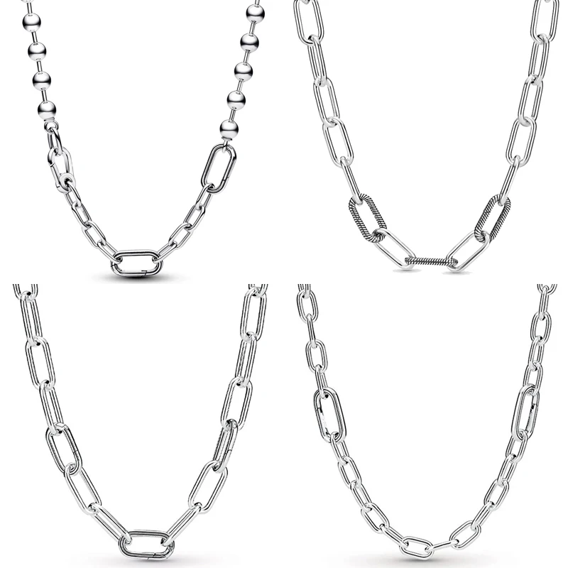 

Original Me Link Bead & Snake Chain Pattern Circular Clasp Necklace For Fashion 925 Sterling Silver Bead Charm Diy Jewelry