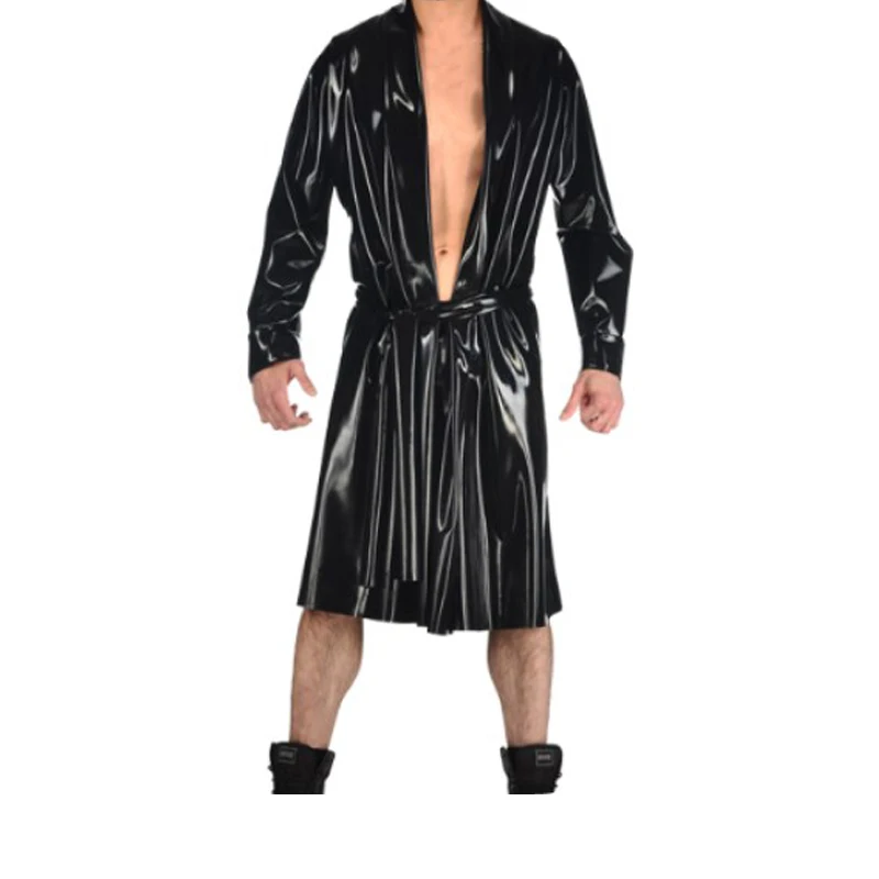 

Latex 100% Rubbr Trench Long Coat Windbreaker Sexy Shiny Black Overall Cosplay Customized Size XXS-XXL