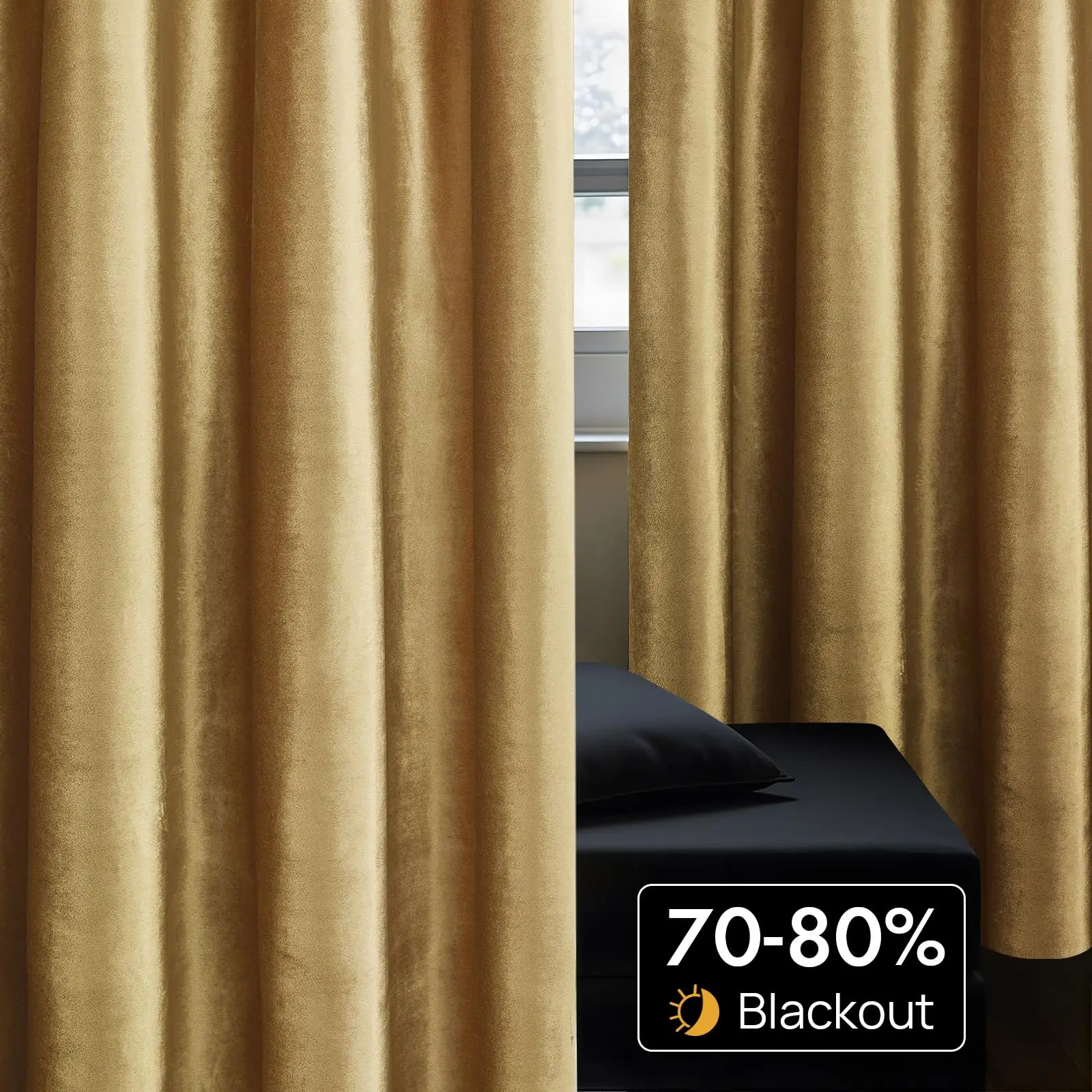 Luxurious Gold Velvet Blackout Curtains - Elegant Thermal Insulated Privacy Drapes for Living Room and Bedroom Decor