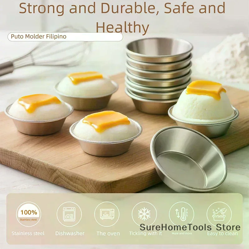 10pcs Puto Cake Mold Aluminum Alloy Egg Tart Cup Cupcake Kitchen Baking Mold Mini Round Baking Oven Pan Pastry Dessert Mould