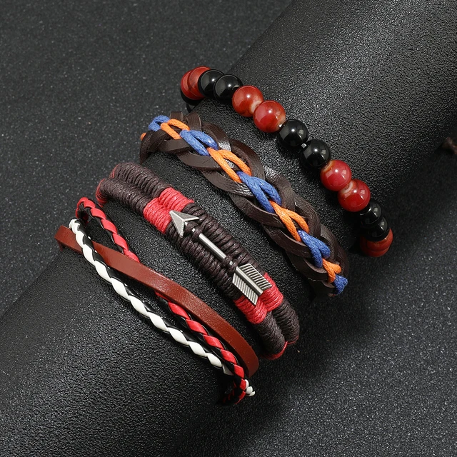 4pcs/ Set Braided Wrap Leather Bracelets For Men Vintage Life Tree Rudder  Charm Wood Beads Ethnic Tribal Wristbands - Bracelets - AliExpress