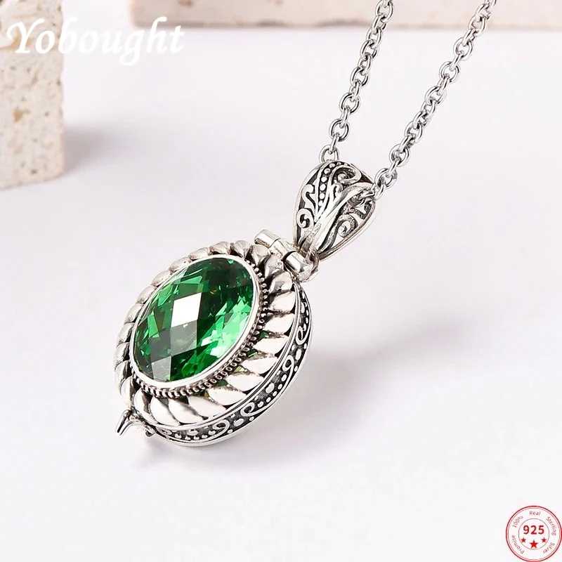 

S925 Sterling Silver Pendants For Women Men New Fashion Cutting Surface Green Zircon Ancient Carved GaWu Box Free Shipping