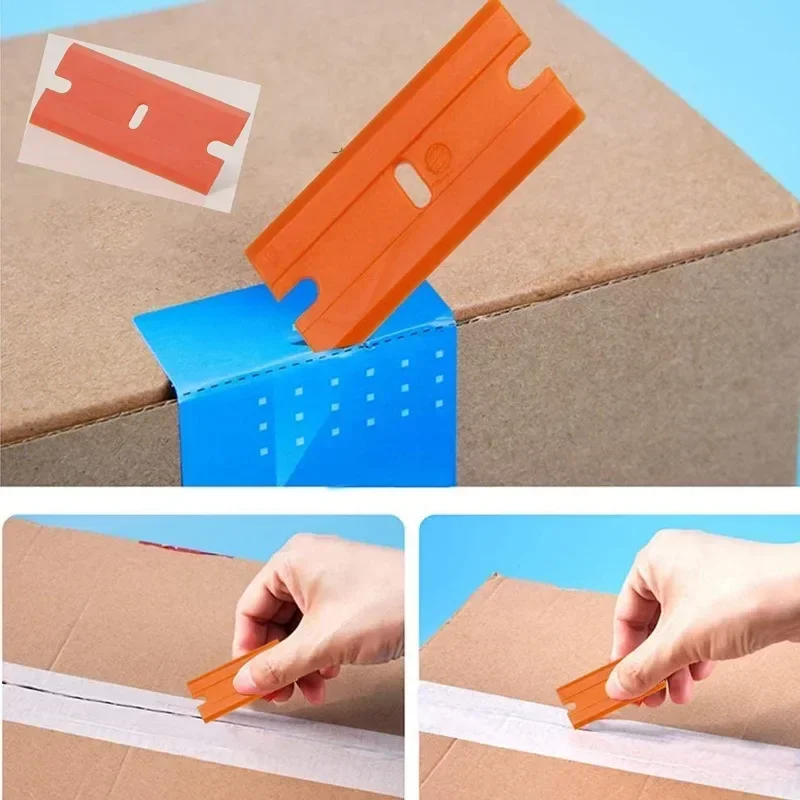 100 Pieces Two Cutting Plastic Razor Blade Label Clean Razor Glue Remover Window Glass Clean Scraper Car Wrap Sticker Squeegee 5