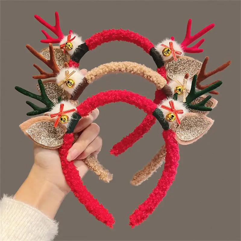 Christmas Headwear Hair Band Elk Bowknot Deer Horn Plush Girl
