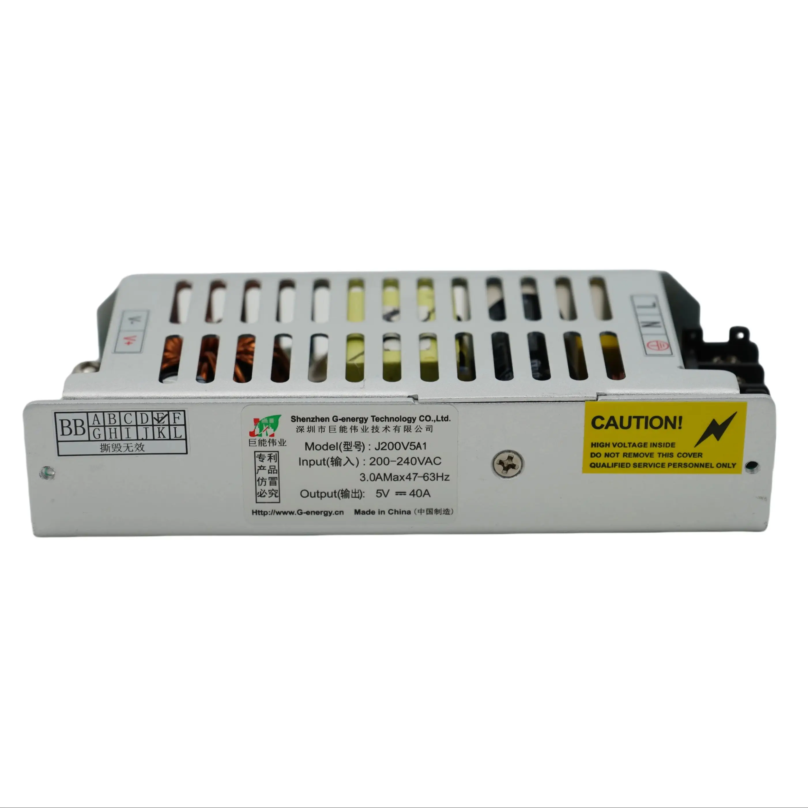 G-Energy J200V5A1 5V40A LED Display Power Supply Small Volume Die Casting Aluminum Box Switch with 40A Output Current