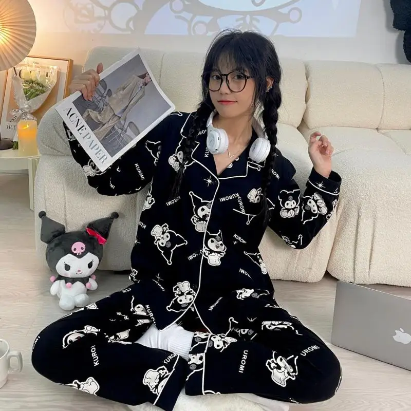 

Kawaii Sanriod Anime Hobby Kuromi My Melody Pochacco Cinnamoroll Cotton Pajamas Spring Autumn Couple Two Piece Suit