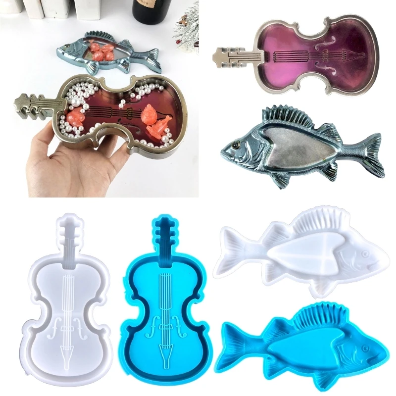 Fish Violin Shaped Storage Box Silicone Mold Organiser Tray Resin Mould