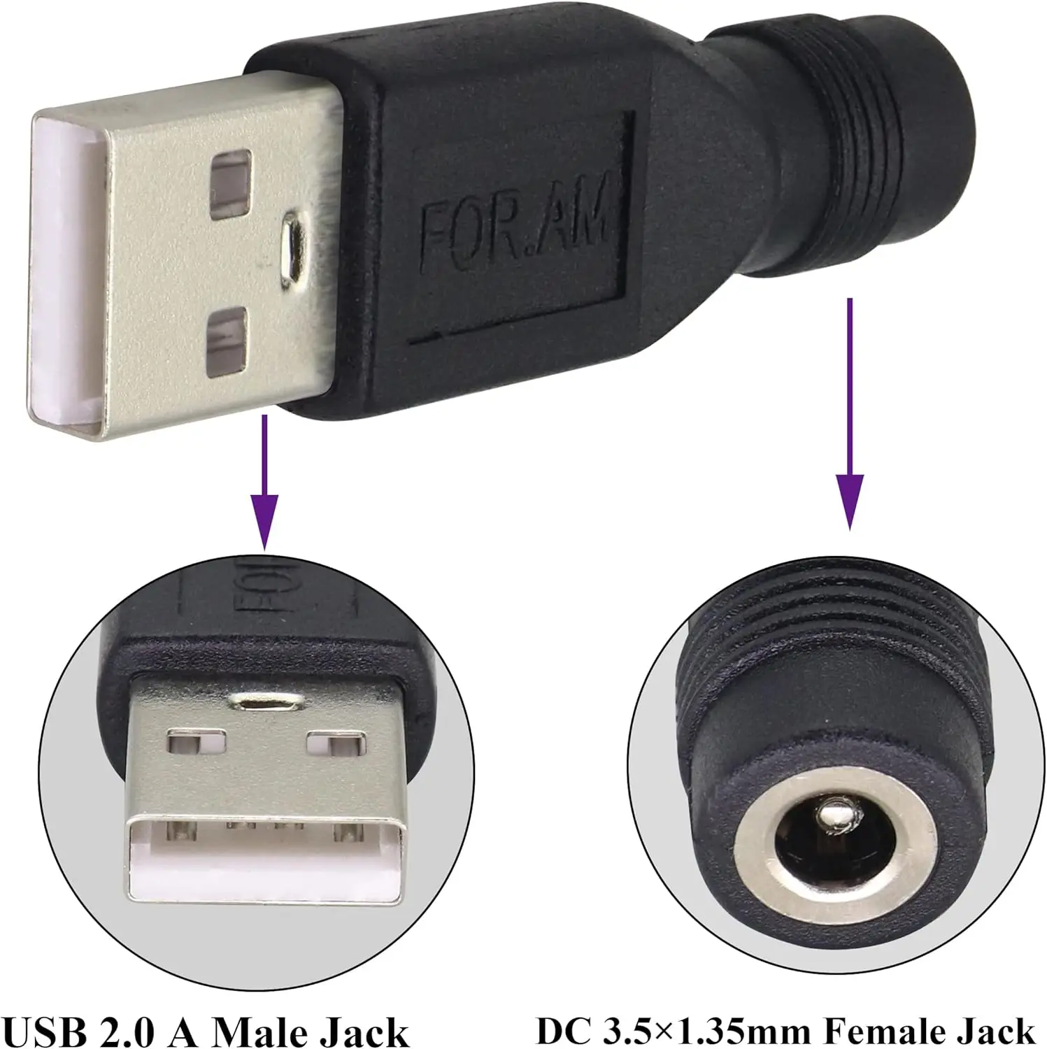 (2 Pack) USB to DC 3.5&times;1.35mm Power Adapter 5 Volt USB 2.0 A Male to DC 3.5&times;1.35 mm Female Jack 5V Barrel Power Plug Charger