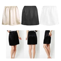 Jupon mi-long en soie de lait avec taille élastique et dentelle, pour femme, idéal pour le bureau et le quotidien, comme sous-robe ou doublure de robe. 4