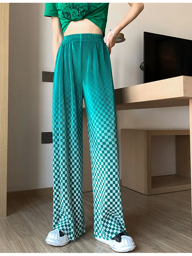 

2022 New Gradient Plaid Drape Mopping Trousers Wide-leg Pants Women's Spring Summer Panelled Casual Pants F057