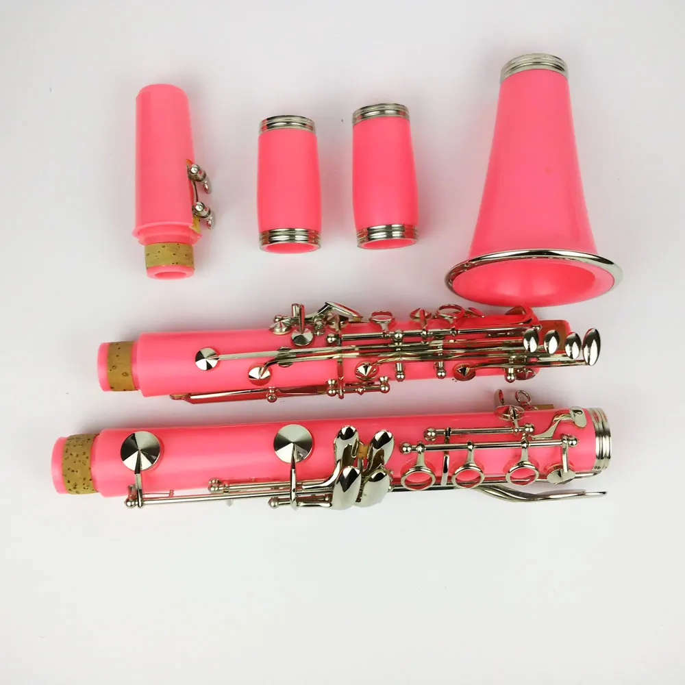 Clarinet Bb 17 Keys Beautiful Pink Color Good Sound Material 2 Barrels